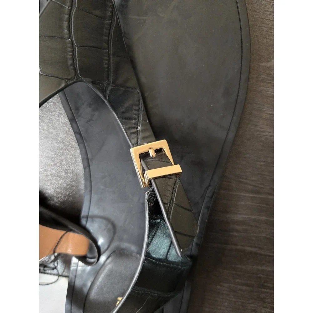 Zara Women's Croc Embossed Thong Sandal Black Size EU 41/US 10 NWT $49